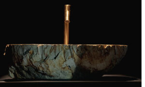 Petrified wood stone basin — fossilised grain detail, NZ